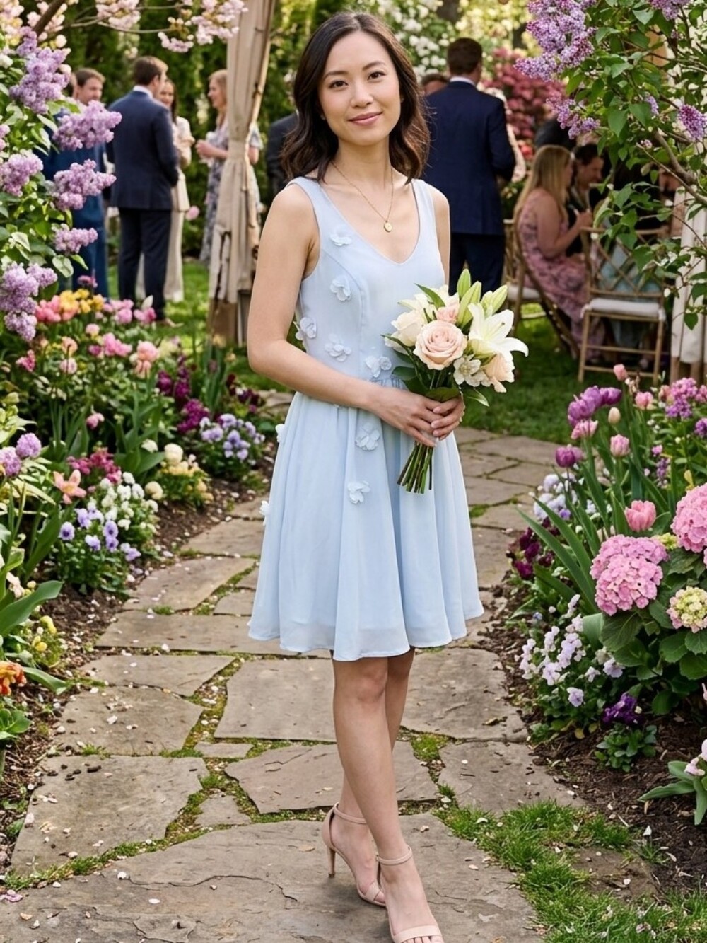 Disney x Lauren Conrad Cinderella Blue Chiffon Layer Dress Bow Flower Size 4 LC